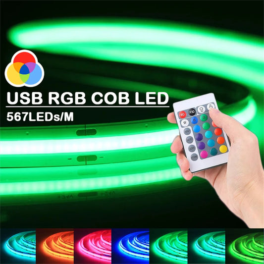 5V USB RGB COB Strip 576Leds/M Color Changing LED Strip Lights
