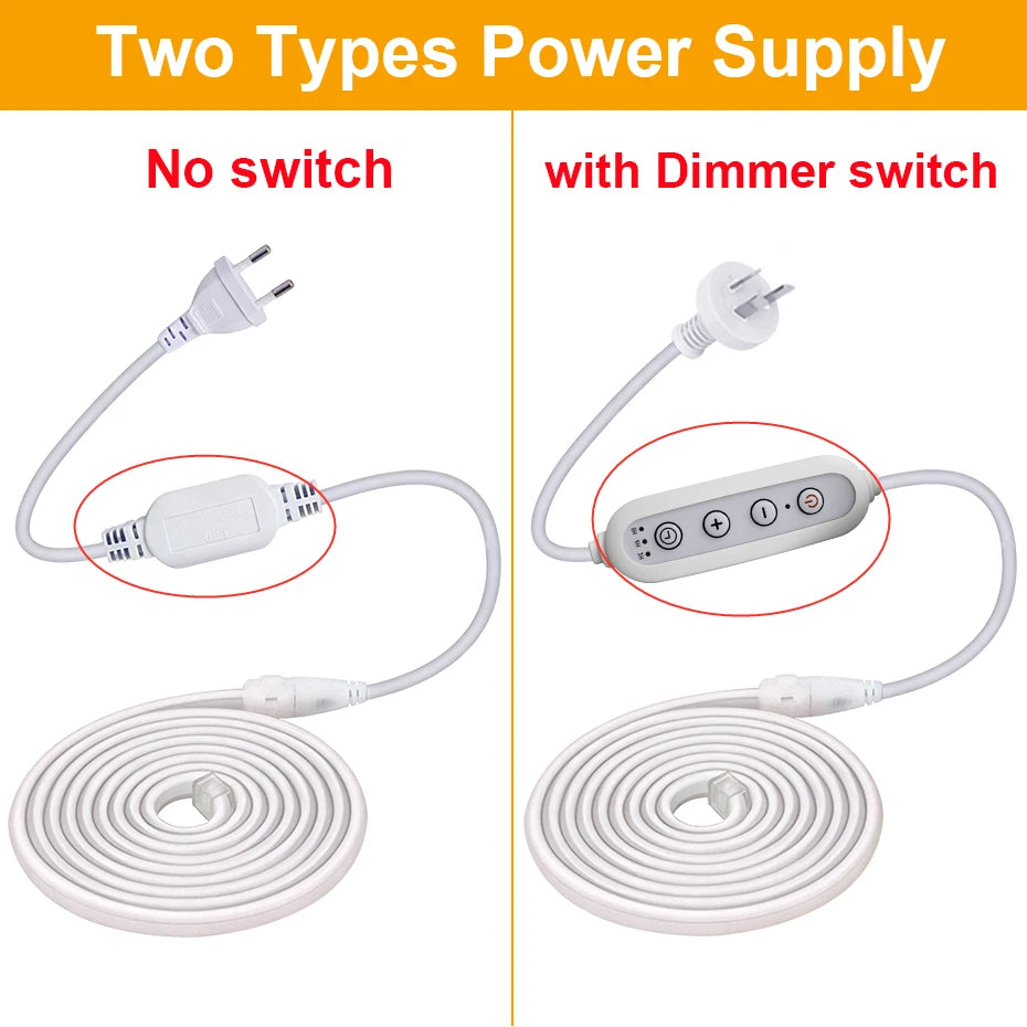 220V COB LED Strip Light with EU AU Switch/Dimmer Plug Super Bright