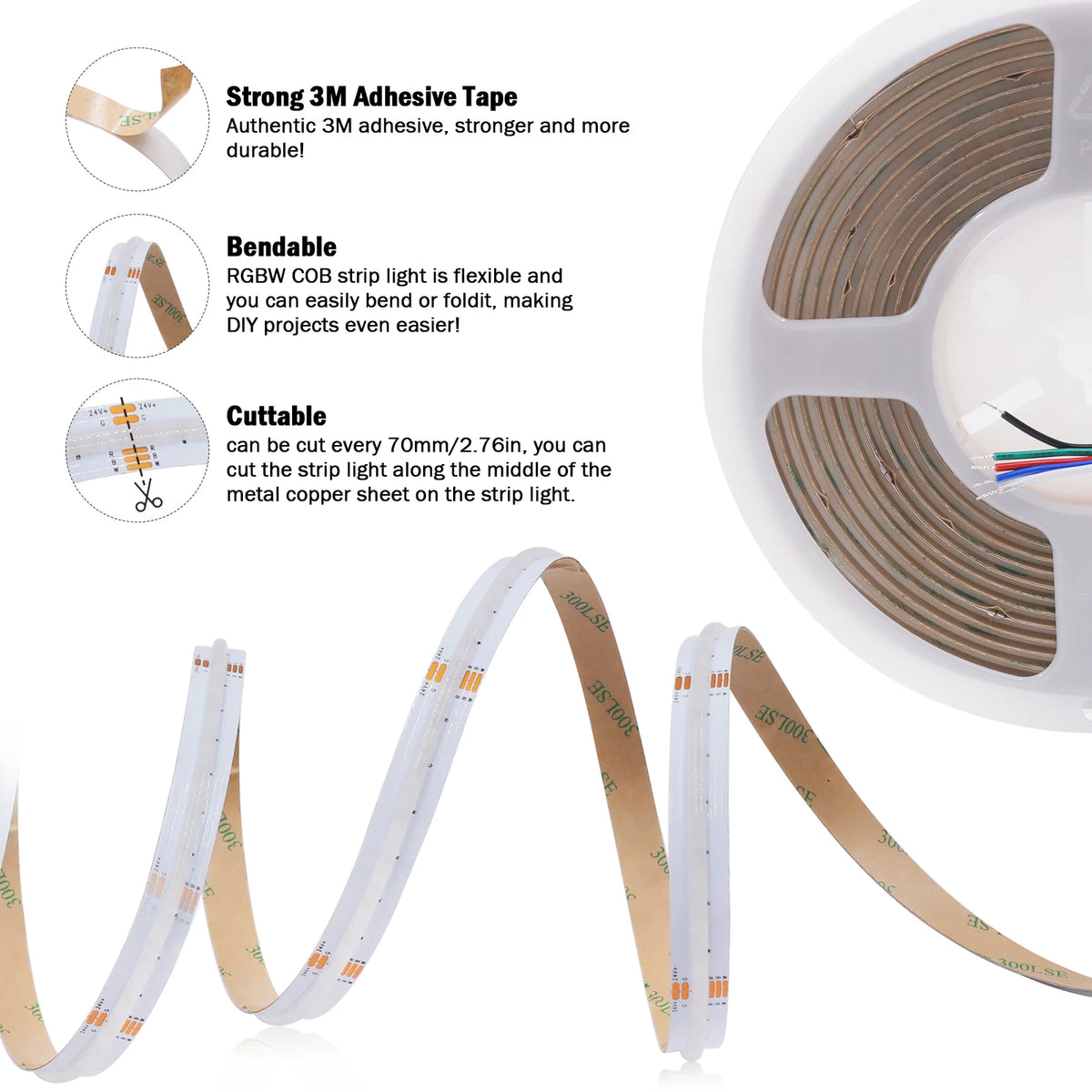 DC 12V 24V COB LED Strip RGBCCT High Bright Led Tape Diode