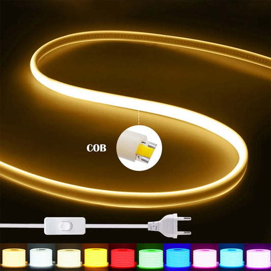 220V COB LED Neon Strip Light Switch ON/OFF EU Plug