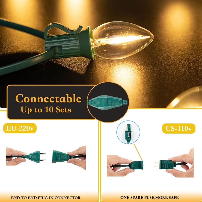 Garland C7 Candle Led String Lights Waterproof Outdoor Indoor