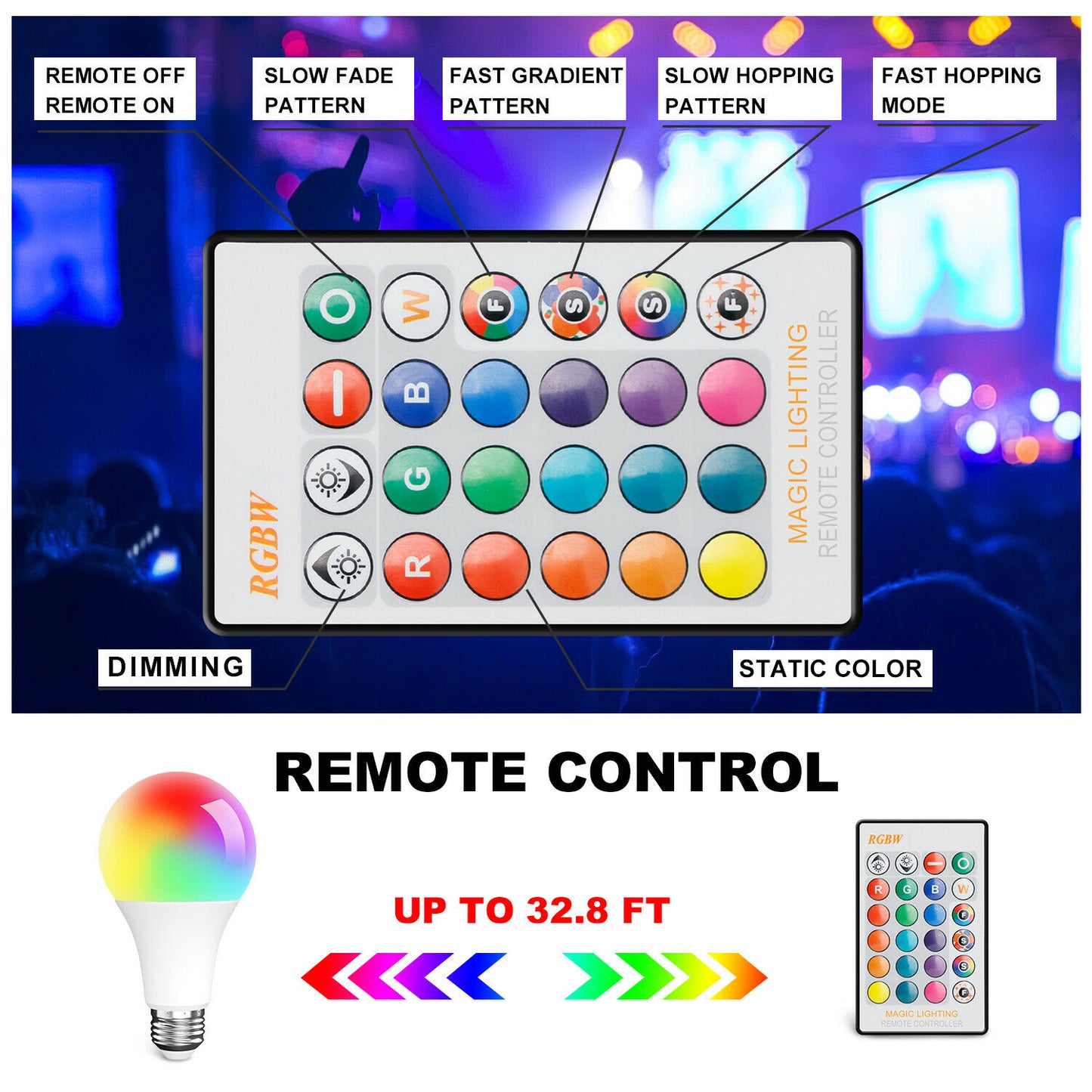 LED Light Bulb 15W RGB Smart Wireless Remote Dimmable Lamp Color