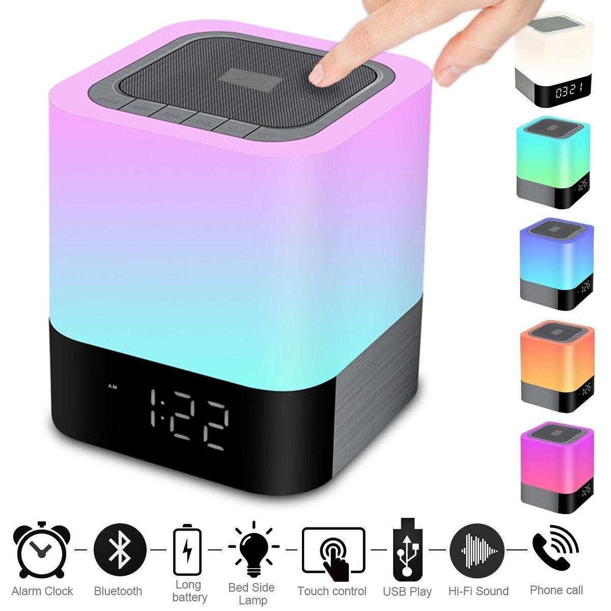 Alarm Clock Bluetooth Speaker Touch Screen LED Light