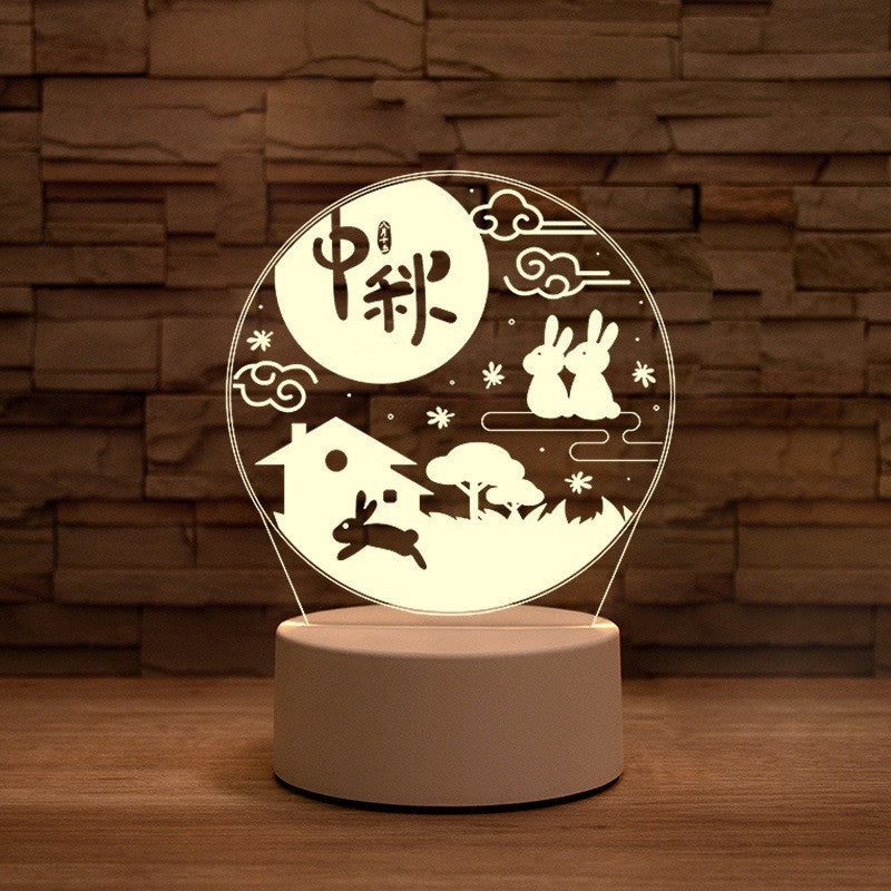 Mid-Autumn Small Night Lamp Bedside Table Decoration 3D Acrylic Table Lamp