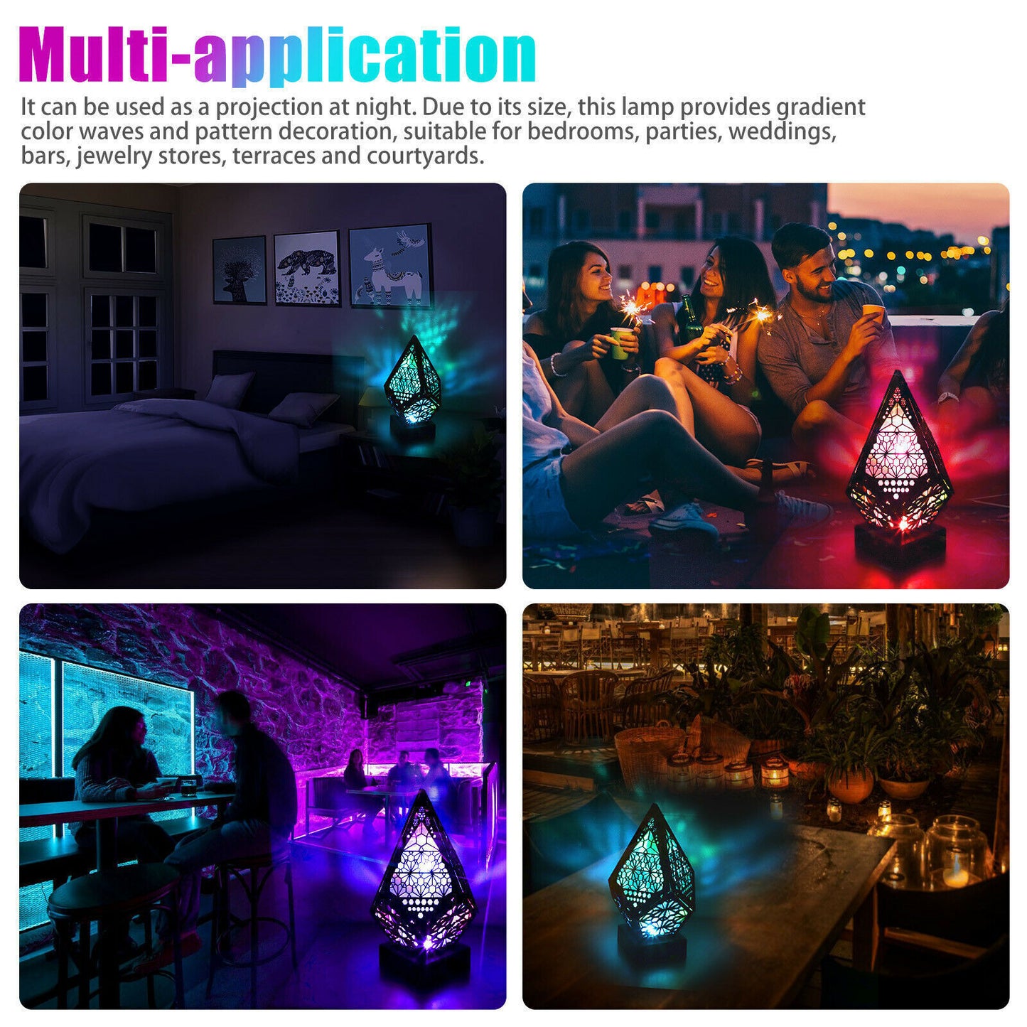 3D Colorful Bohemian LED Night Light Polar Star Starry Sky Floor Projection Lamp