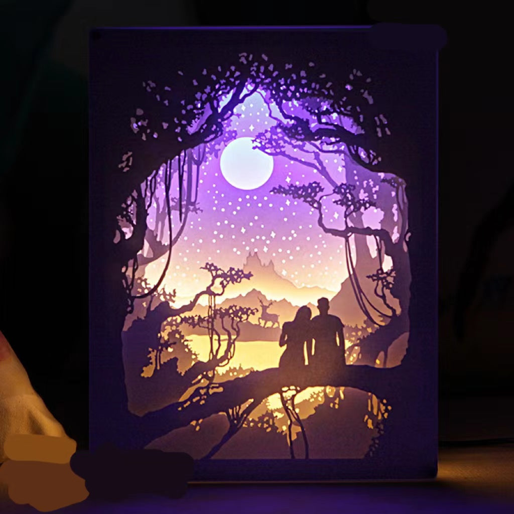 Light And Shadow Paper-cut Lamp Table Lamp Moonlight Lovers Bedside Lamp