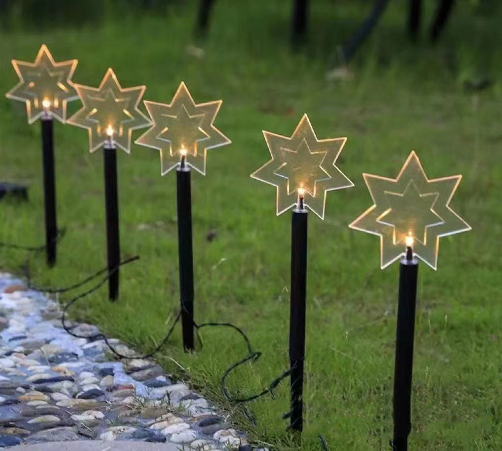 Led Solar Ground Lamp Courtyard Five-pointed Snowflake Decorative Light