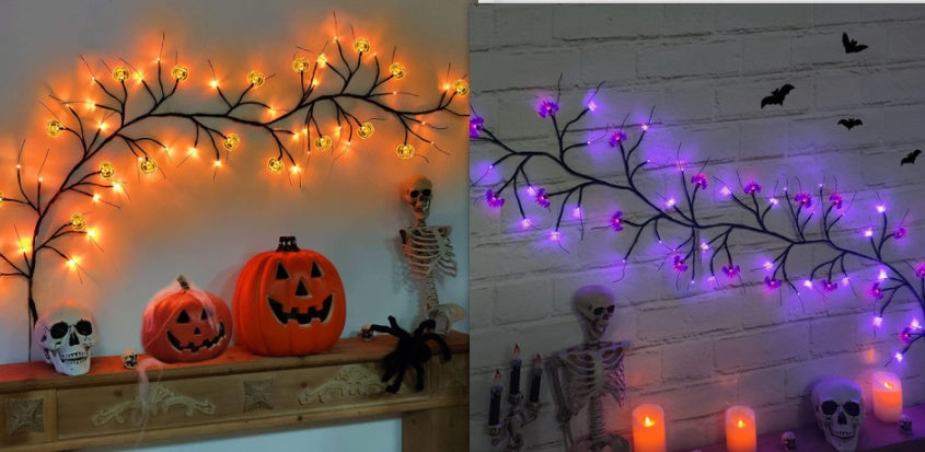 Halloween LED Willow Vine String Light Cool Cartoon Bat Pumpkin