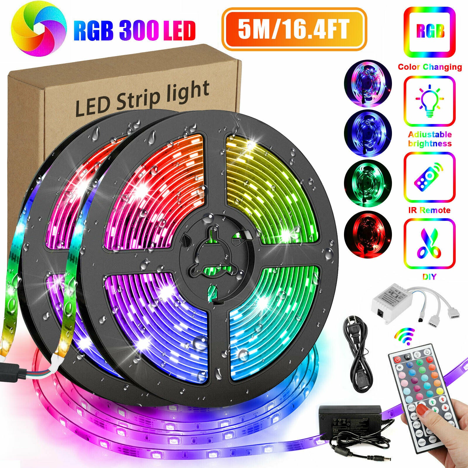Led Strip Rom 16.4FT RGB Flexible 300LED Strip Light SMD Remote Fairy Lights Room ...