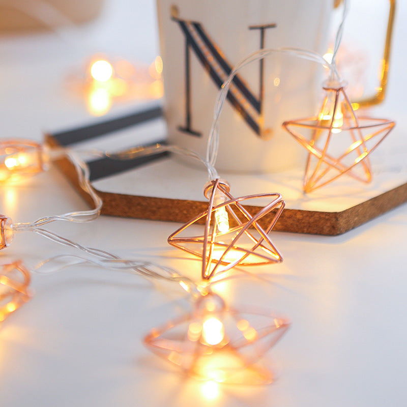 LED Rose Gold Five Pointed Star Lamp String