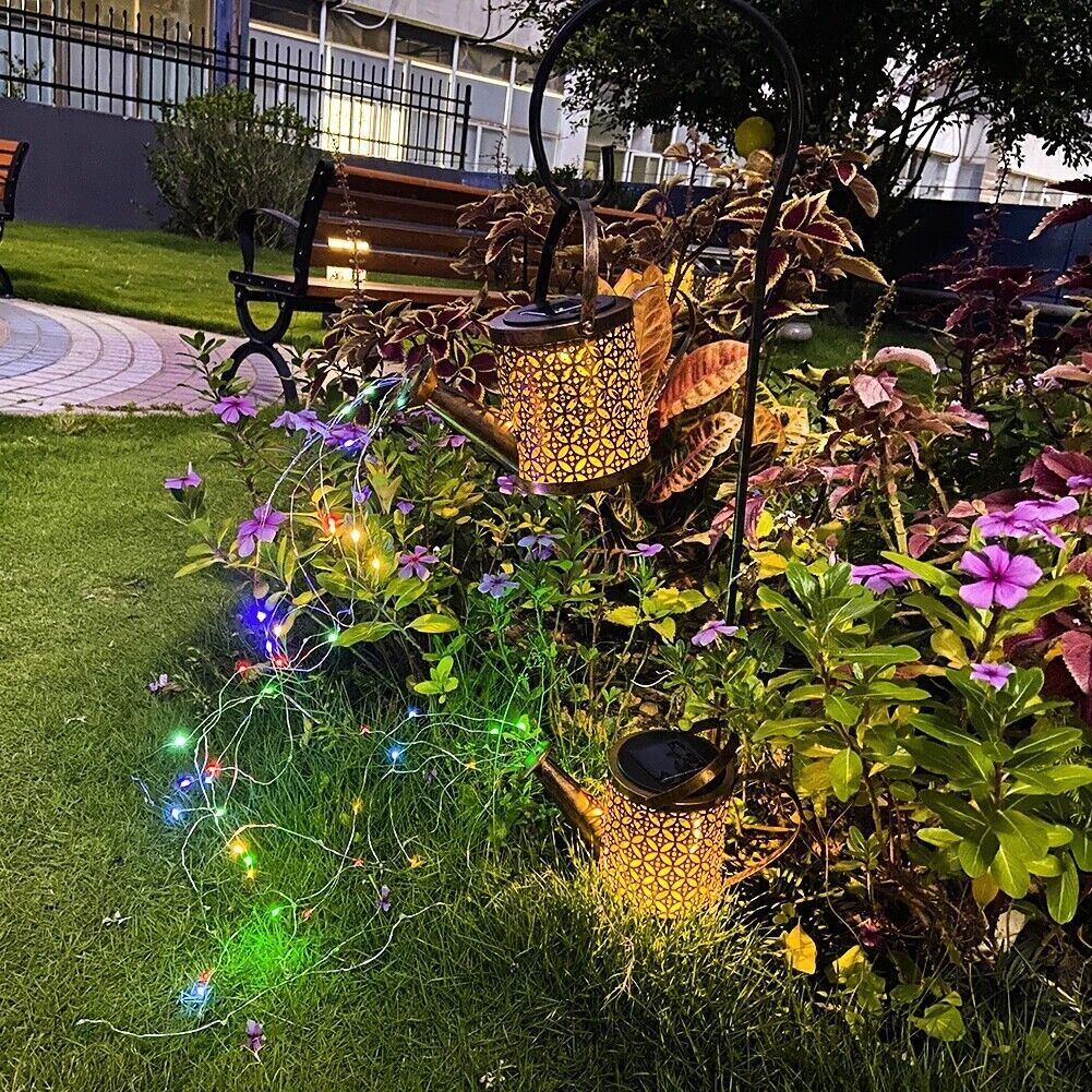 1   2pcs Watering Can Lights, Copper Solar Garden Lights