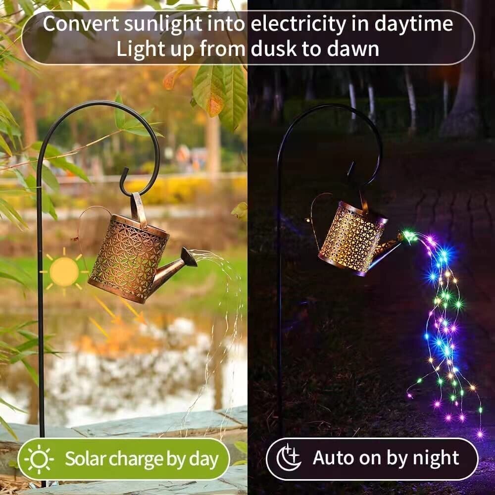 1   2pcs Watering Can Lights, Copper Solar Garden Lights