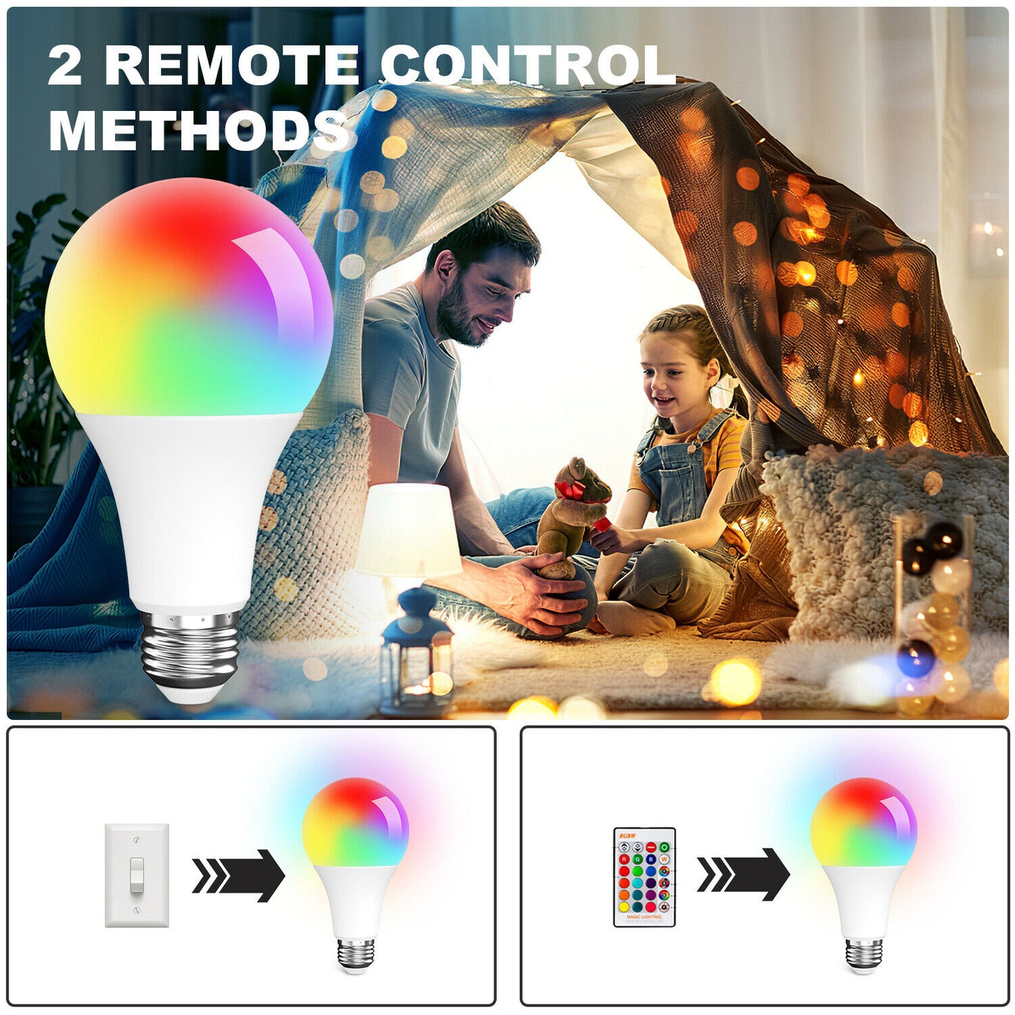 LED Light Bulb 15W RGB Smart Wireless Remote Dimmable Lamp Color