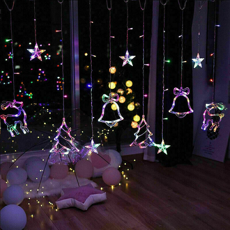 LED Fairy String Window Curtain Lights Star Christmas Xmas Party Home Indoor