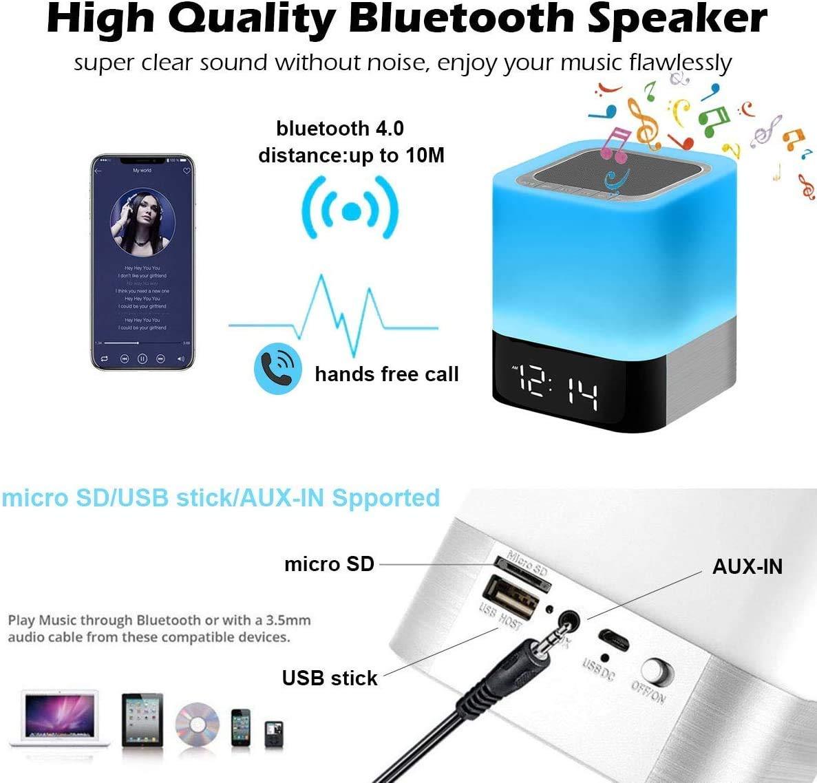 Alarm Clock Bluetooth Speaker Touch Screen LED Light