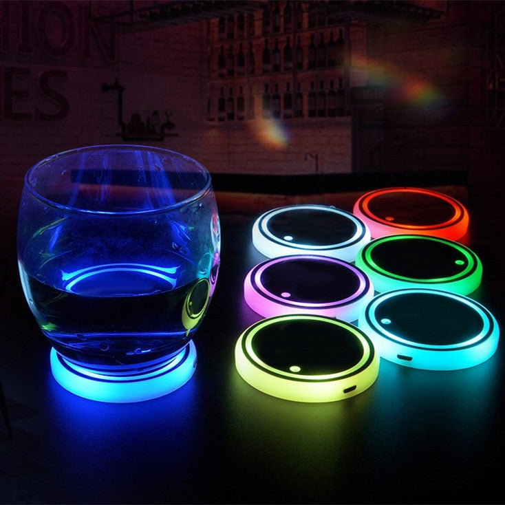 Colorful Cup Holder LED Light-up Coaster Solar & USB Charging Non-slip