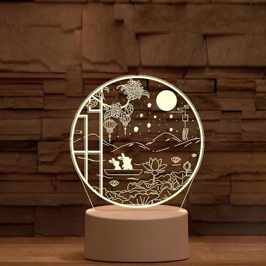 Mid-Autumn Small Night Lamp Bedside Table Decoration 3D Acrylic Table Lamp