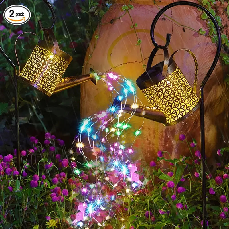1   2pcs Watering Can Lights, Copper Solar Garden Lights