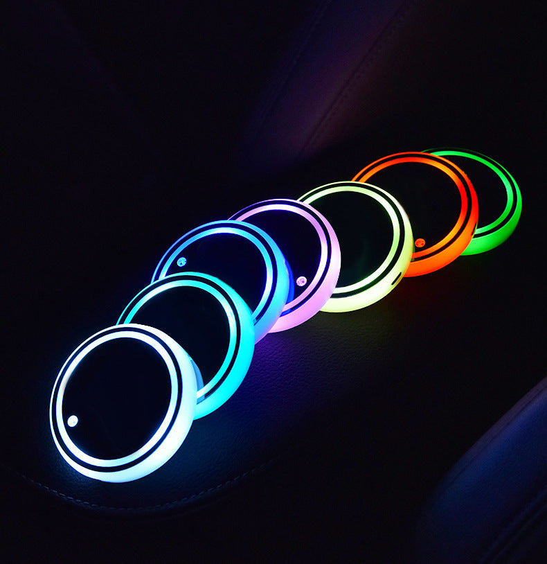 Colorful Cup Holder LED Light-up Coaster Solar & USB Charging Non-slip