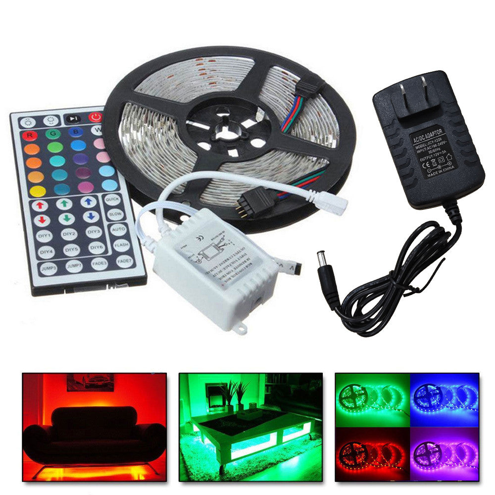 5M RGB 5050 Non Waterproof LED Strip light SMD 44 Key Remote 12V Power