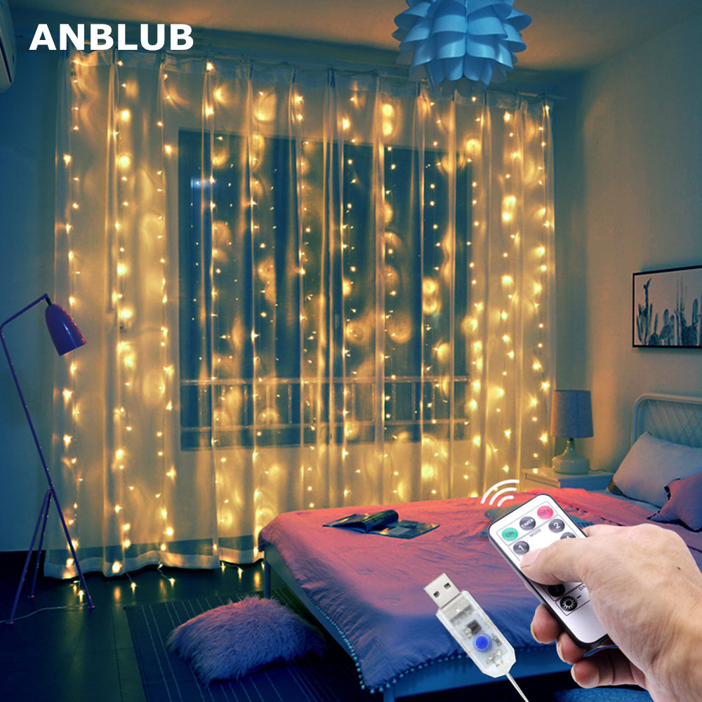 LED Curtain Garland on the Window USB String Lights