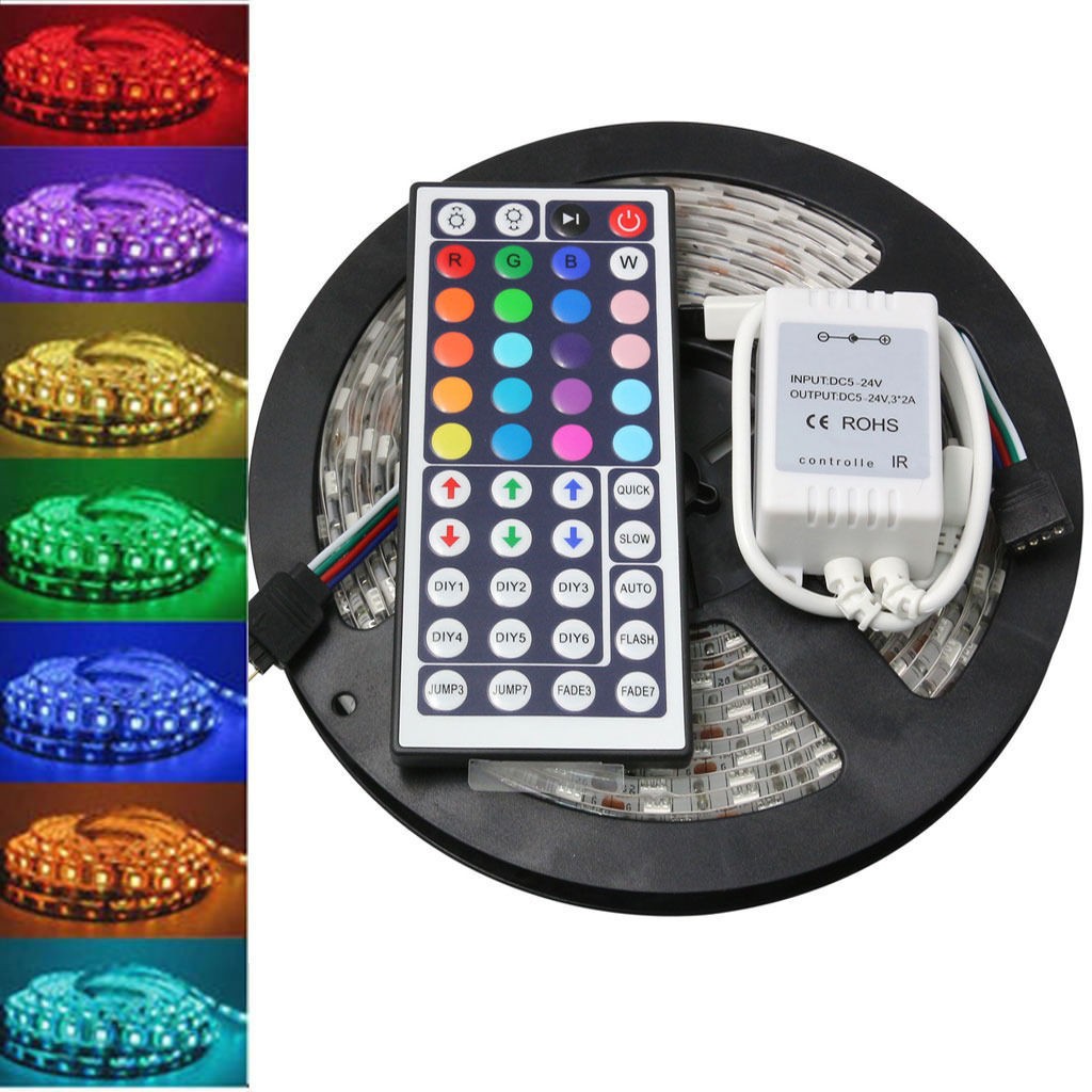 5M 5050 RGB SMD LED Waterproof Flexible Strip 300 LEDs + 44 Key IR Remote