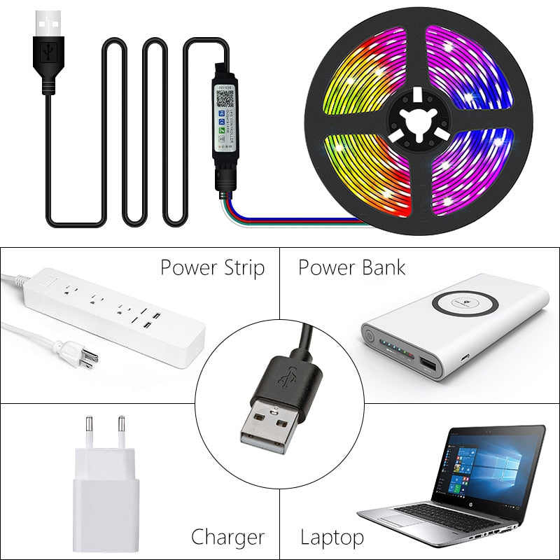 5050 LED Strip Lights Bluetooth USB SMD For Room Decoration TV BackLight