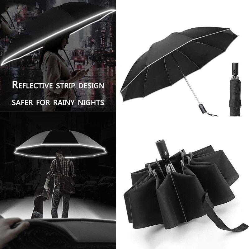 Automatic Umbrella With LED  Flashlight Reflective