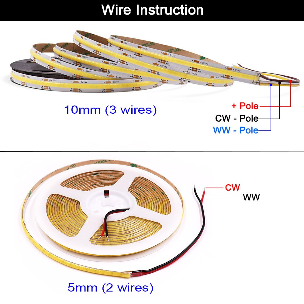 CCT Dimmable Bicolor LED COB Strip