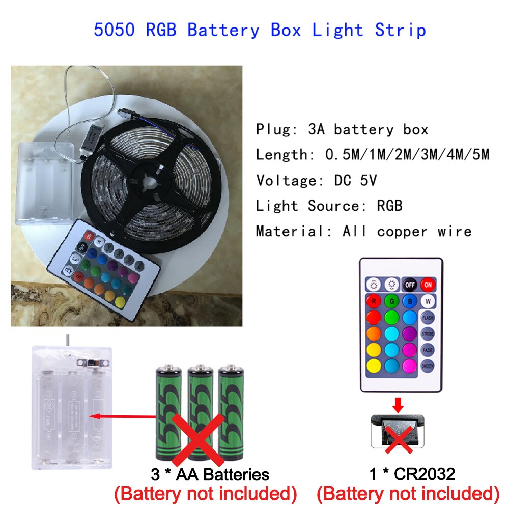 RGB LED Lights Strip 5V 3AA Battery Box Colorful