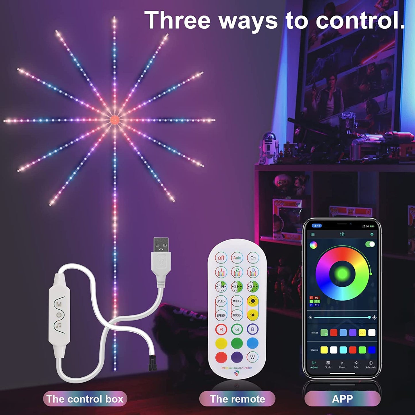 Firework Lights LED Strip Music Sound Sync Color Changing