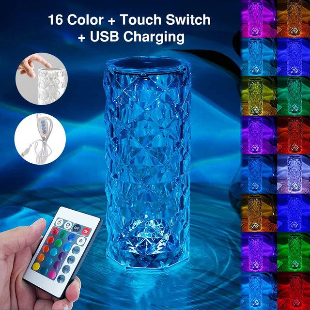 16 Colors LED Crystal Lamp Rose Light Touch Table Lamps Bedr