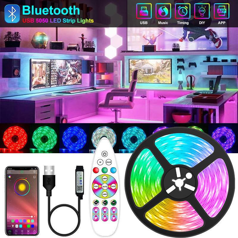 USB Led Strip Lights Flexible Lamp 5V Bluetooth Phone Control For Room TV