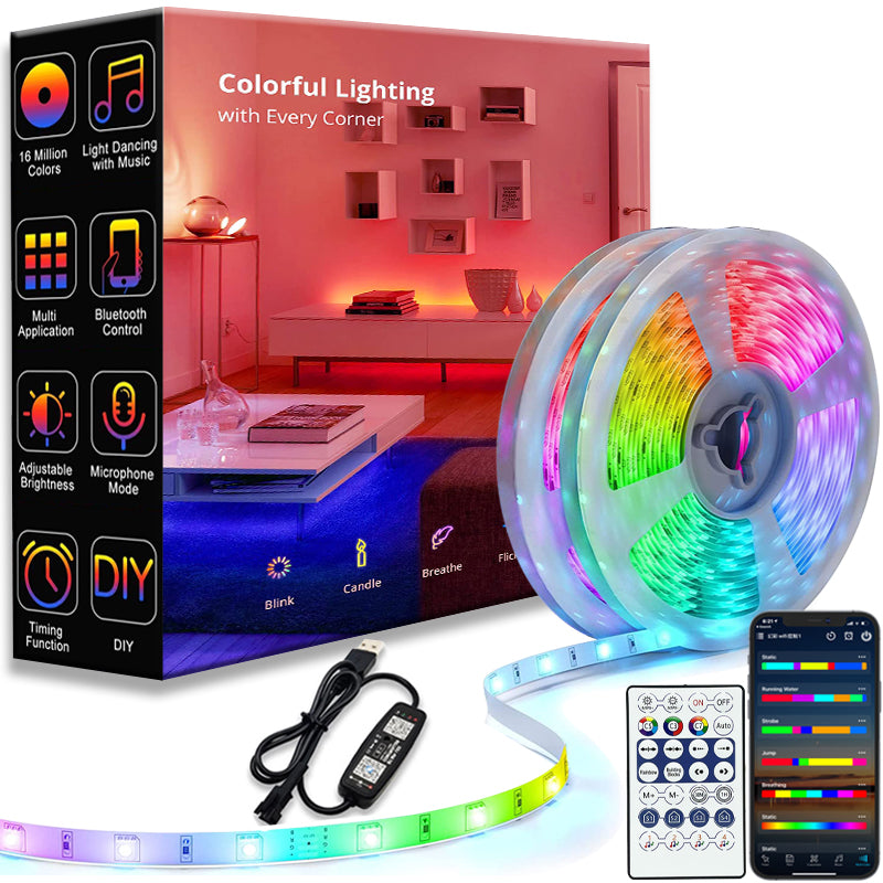 LED Strip Bluetooth App Control Chasing Effect Lights Flexible Tape Diode Ribbon TV