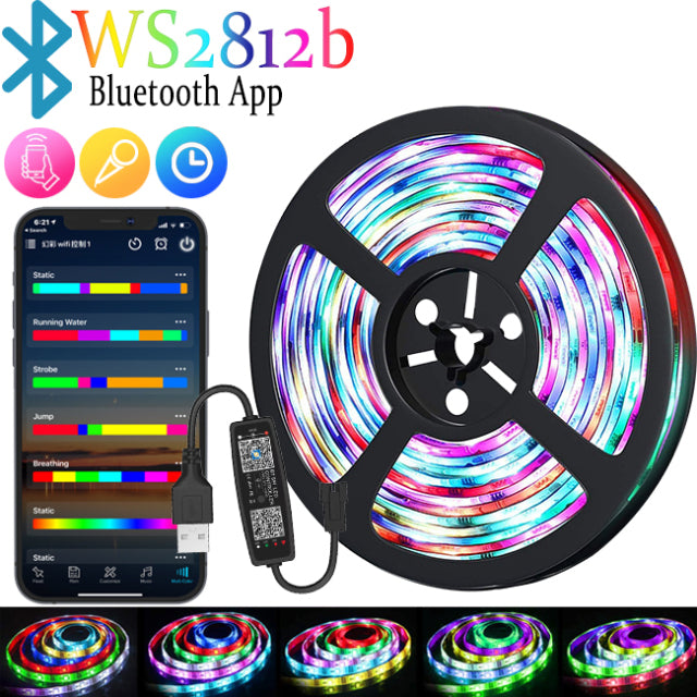 LED Strip Bluetooth App Control Chasing Effect Lights Flexible Tape Diode Ribbon TV