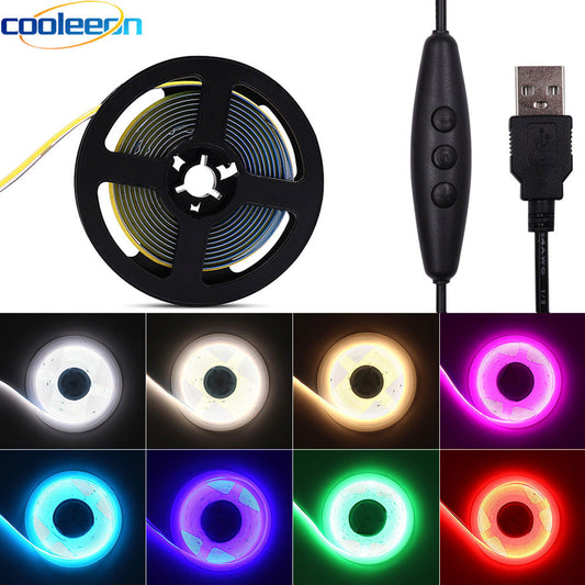 Flexible COB LED Strip with Dimmer USB Powered Soft Tape LED Light Bar