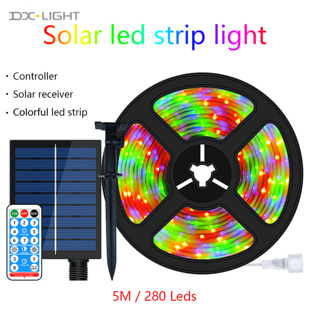Solar Powered LED Strip Light Outdoor RGB Flexible Lighting Ribbon